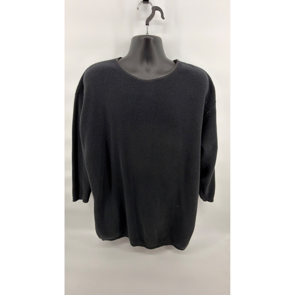 Vintage Fashion Avenue Sweater 1X Black Cotton Knit Crewneck Plus Size Made USA